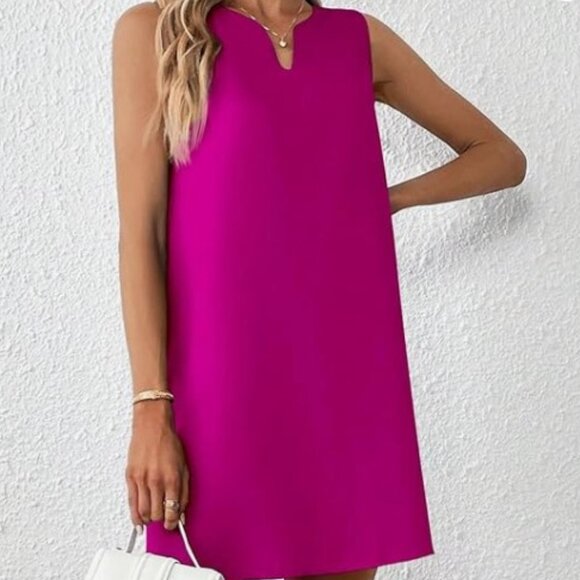 Wdirara Dresses & Skirts - Women’s Notched V-Neck Sleeveless Mini Tank Dress – Fuchsia Fun  Size: XS NWT